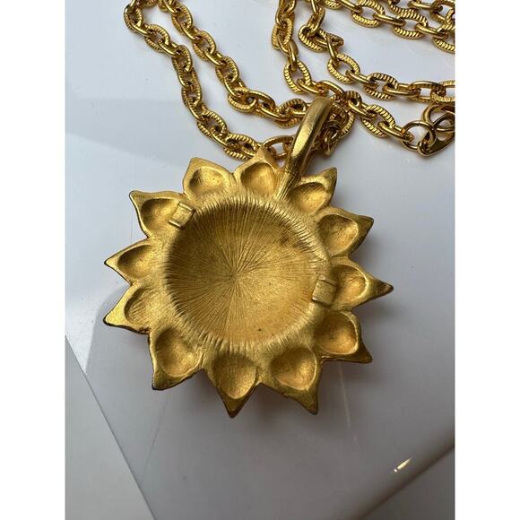 Vintage Goldtone Sunflower Pendant Chain Necklace 30" Hippie Boho Art Teacher - Picture 3 of 6
